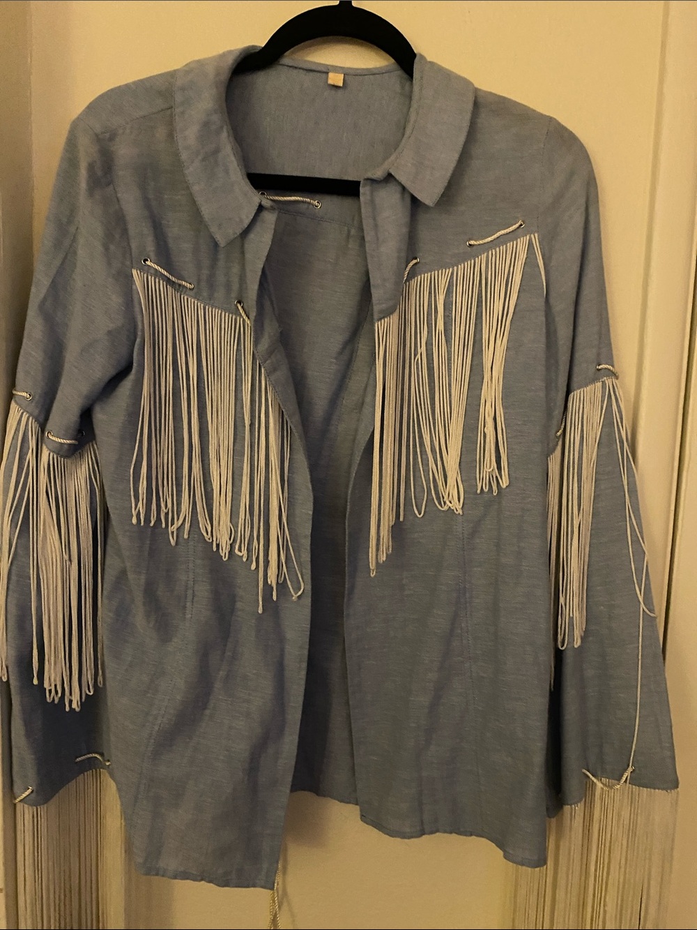 Light Blue Fringe Jean Jacket - Women